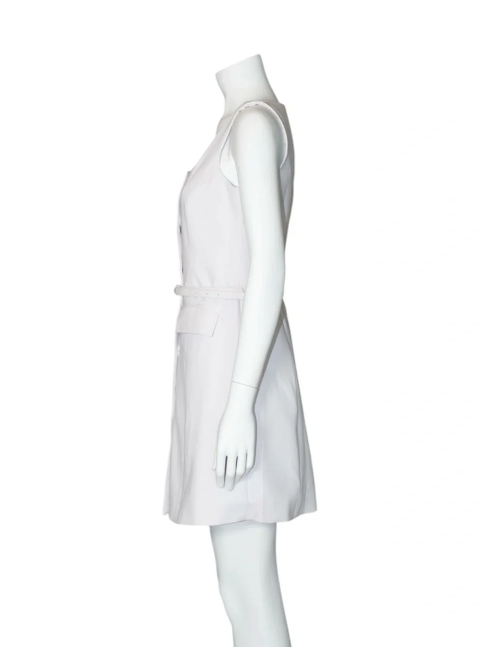 Saks Fifth Avenue Sleeveless Button-Front Off White Dress with Belt Size X-Small - Picture 5 of 14